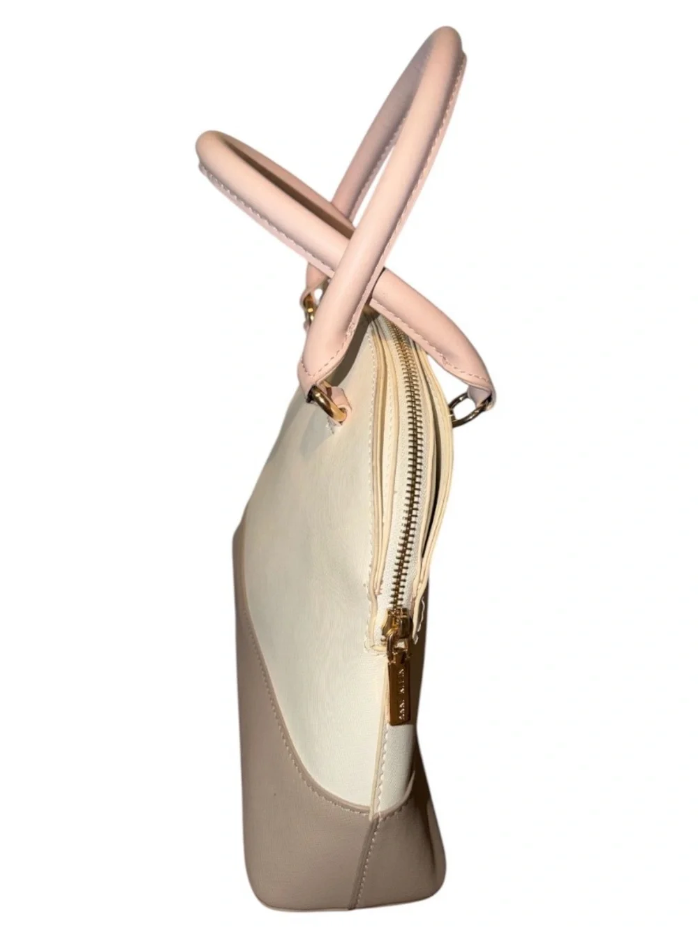 Anne Klein Cream and Taupe Dome Satchel with Pale Pink Strap